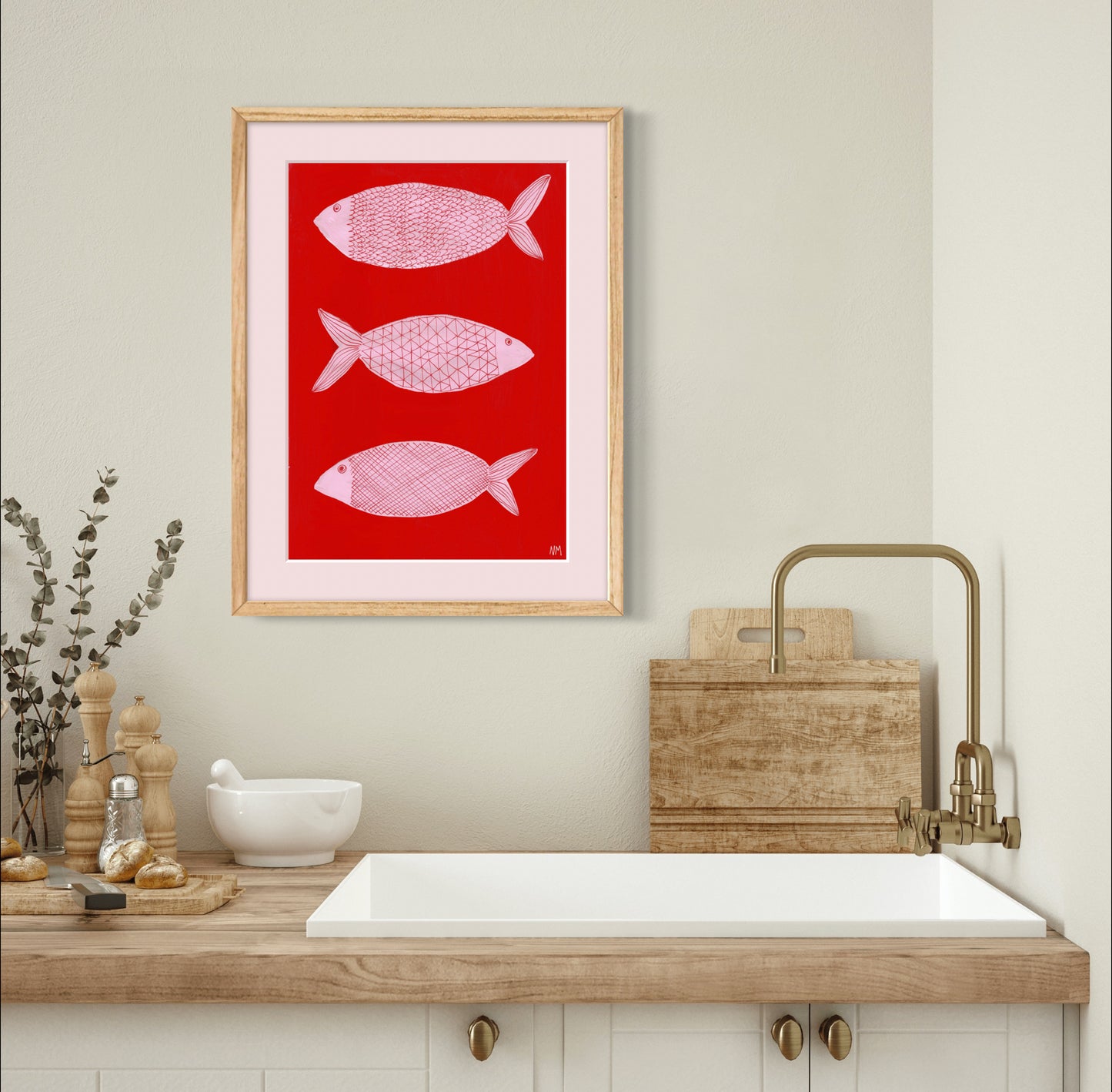 Three pink fish