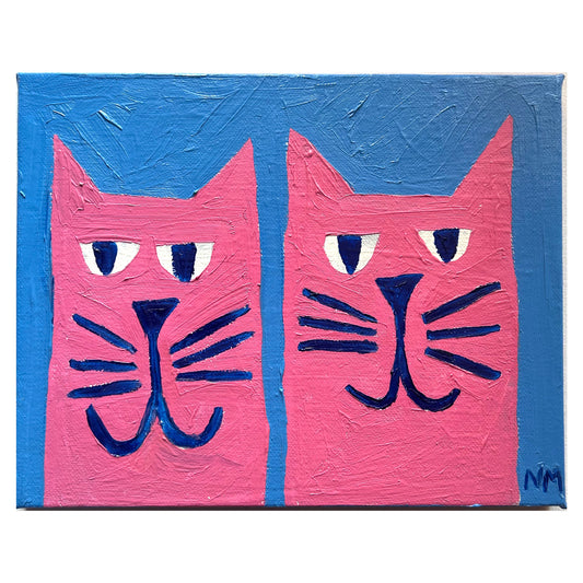 Two pink cats - Original oil painting