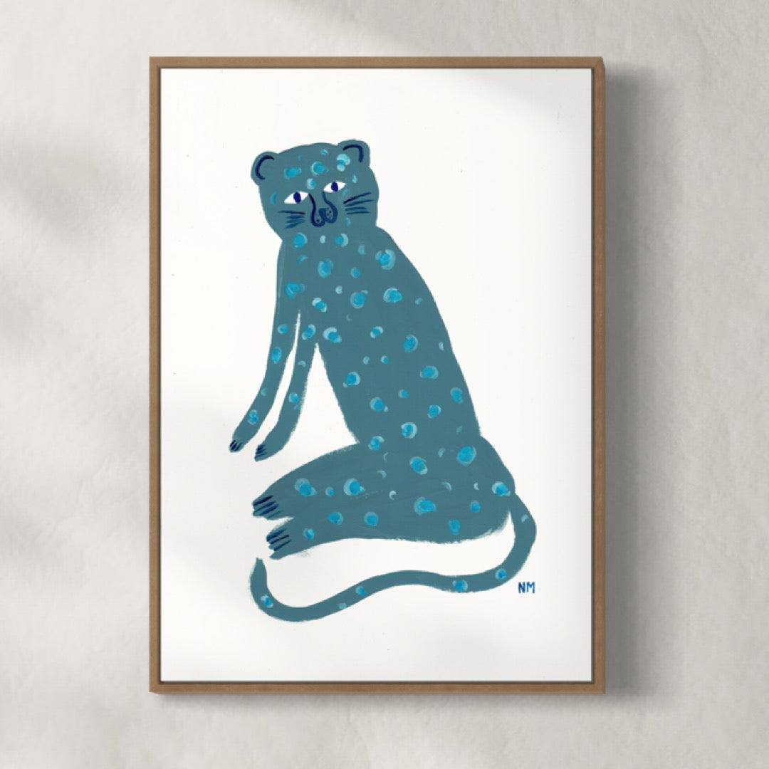 Blue sitting leopard